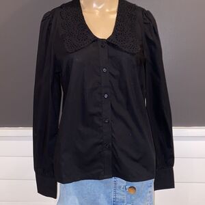 Calligraphie long sleeve button down with lace collar size S